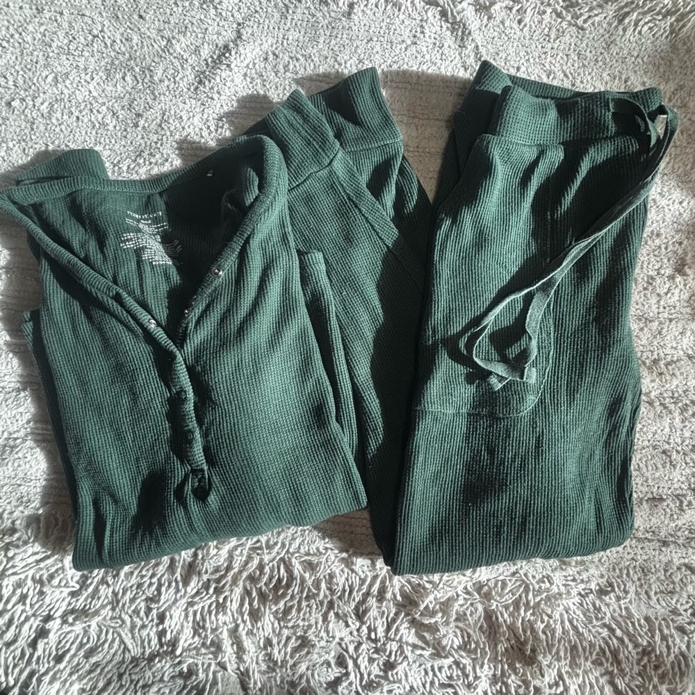 Green Waffle Knit Lounge Set poshpeanut